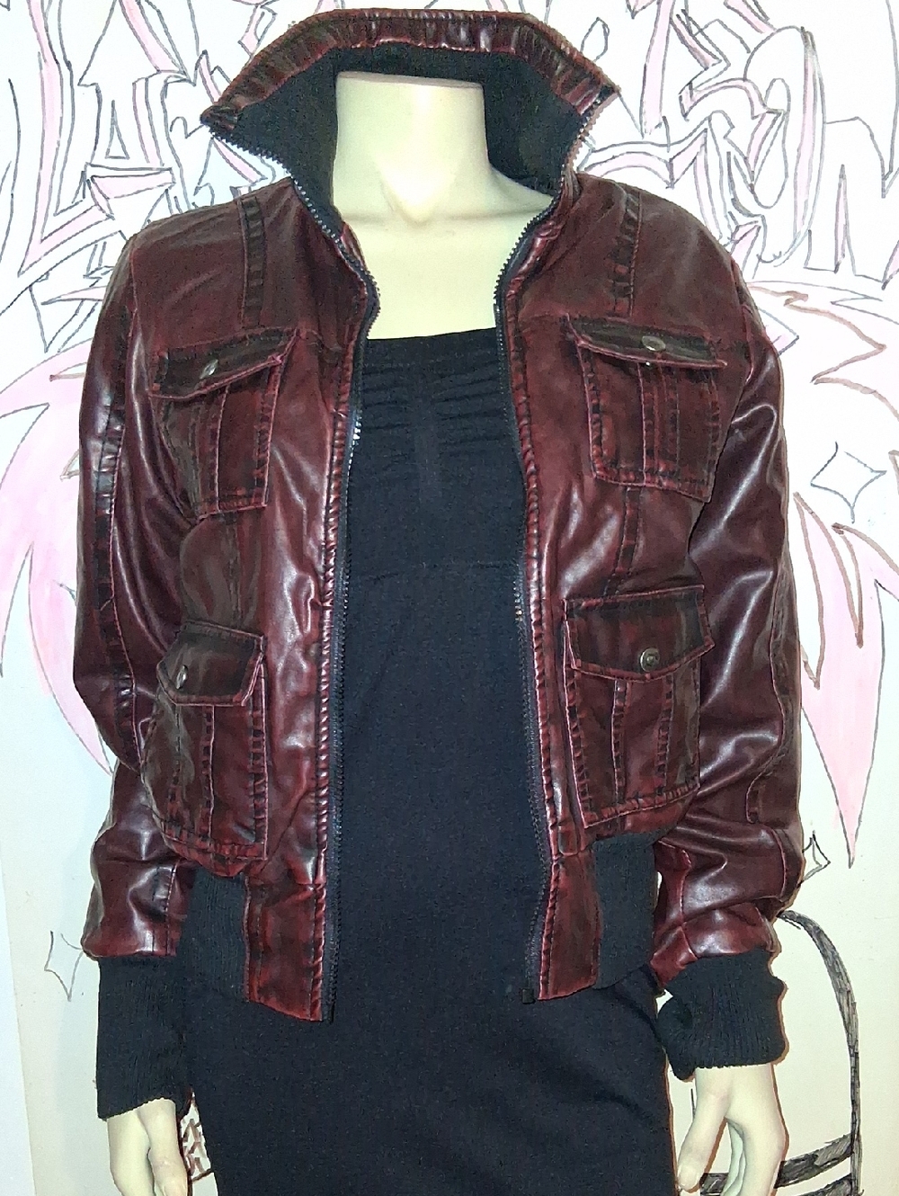 Soho Babe Burgundy Faux Leather Military-Style Jacket